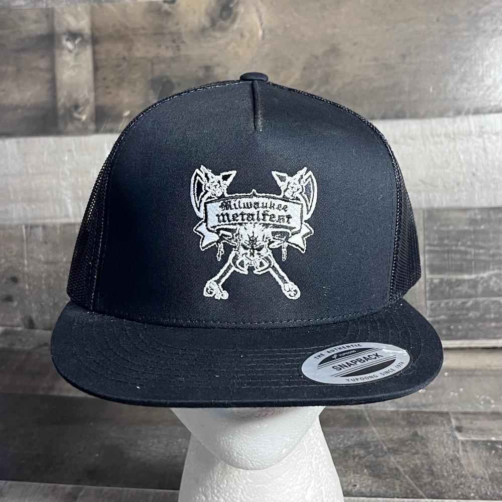 Yupoong Milwaukee Metalfest Trucker Hat Black Mesh Snapback Cap Flat Bill